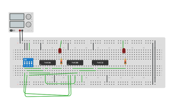 Circuit design full adder using half adder - Tinkercad