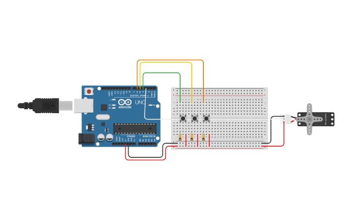 Circuit design Tinkercad Servo control buttons - Tinkercad