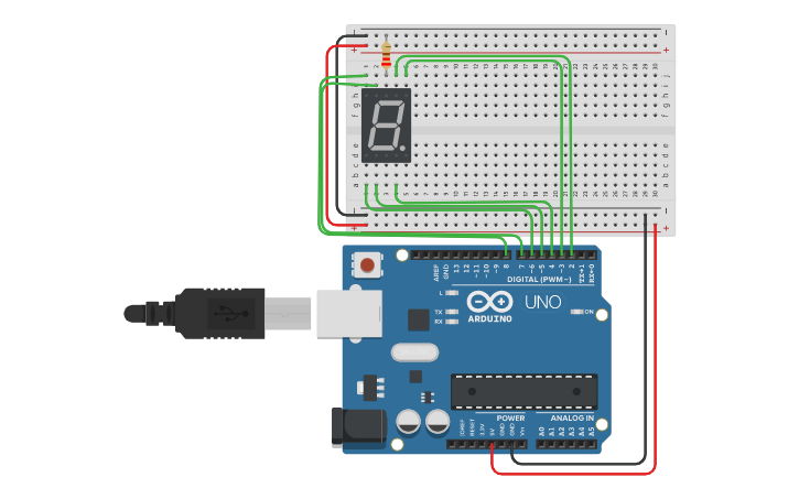 Circuit design SSD in Arduino with 5161AS (FOM UTS) - No code - Tinkercad
