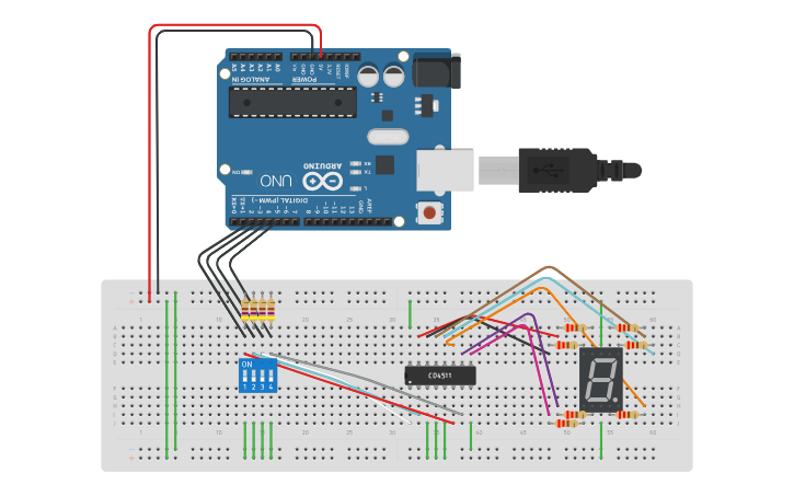 Circuit design 7 segment display simple circuit - Tinkercad