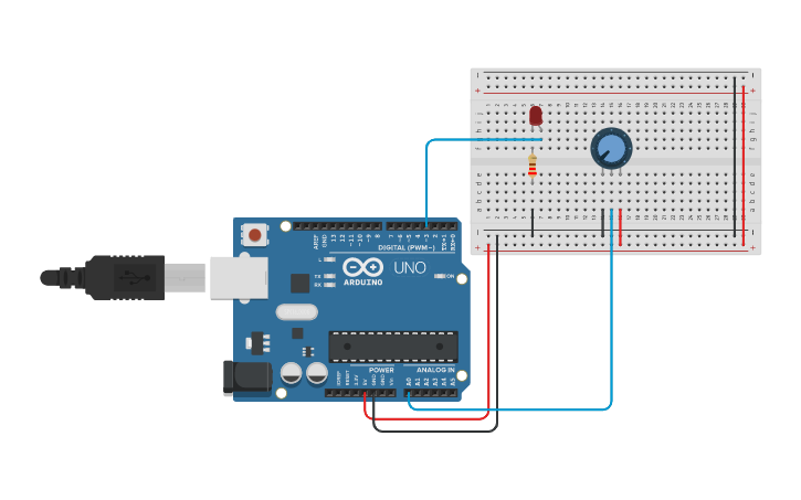 Circuit design Pulse Width Modulation - Tinkercad