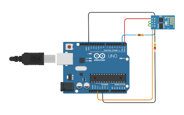 Circuit design Wifi Module ESP8266 and Arduino - Tinkercad