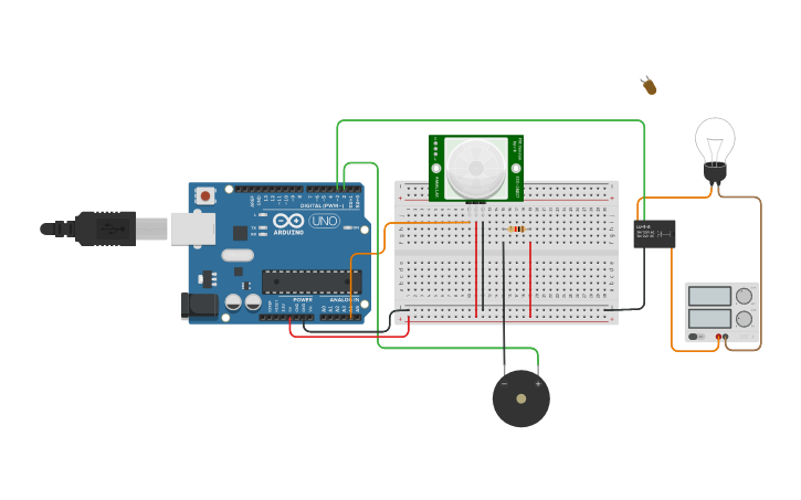 Circuit design PIR Sensor and Relay - Arduino UNO - Tinkercad