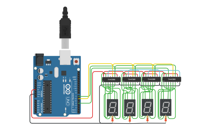 kynkyn☆ 7 SEGMENT DISPLAYS USE 74HC595 4 pcs. - Tinkercad