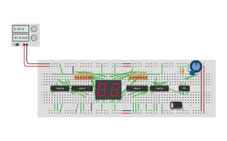 Circuit design 0 to 99 counter - Tinkercad