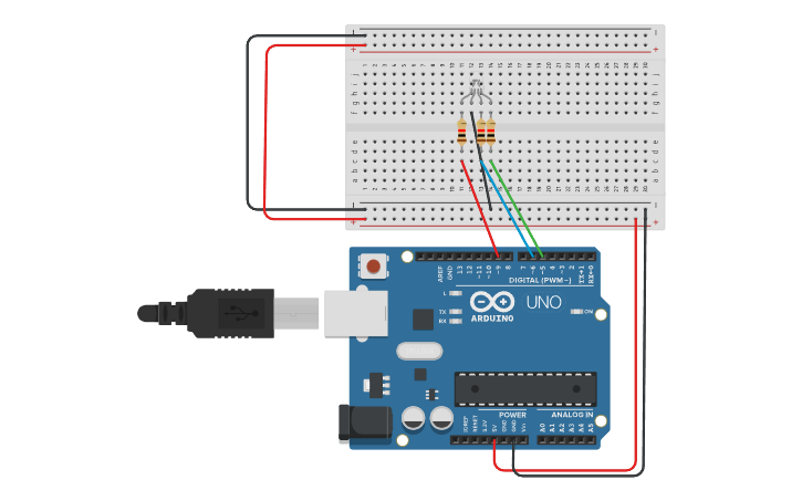Circuit design RGB LED - Tinkercad