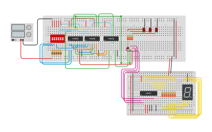 Circuit design 2 bit full adder - Tinkercad