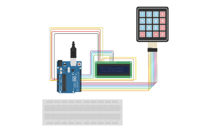Circuit design Calculator with 4X4 Keypad - Tinkercad