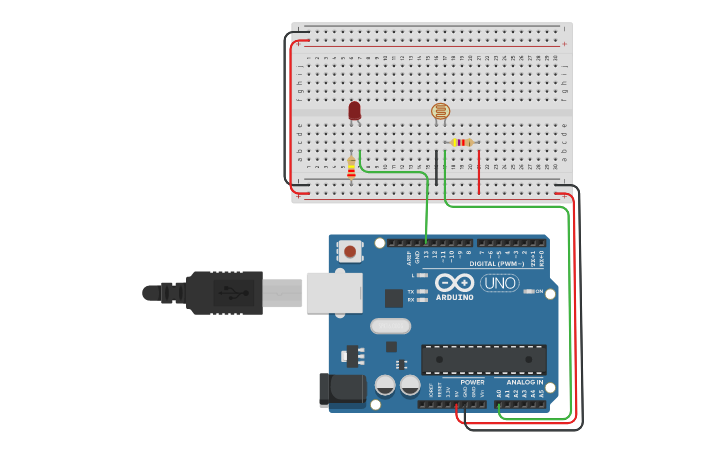 Circuit design Light Control Using PhotoResistor (Smart Light) - Tinkercad