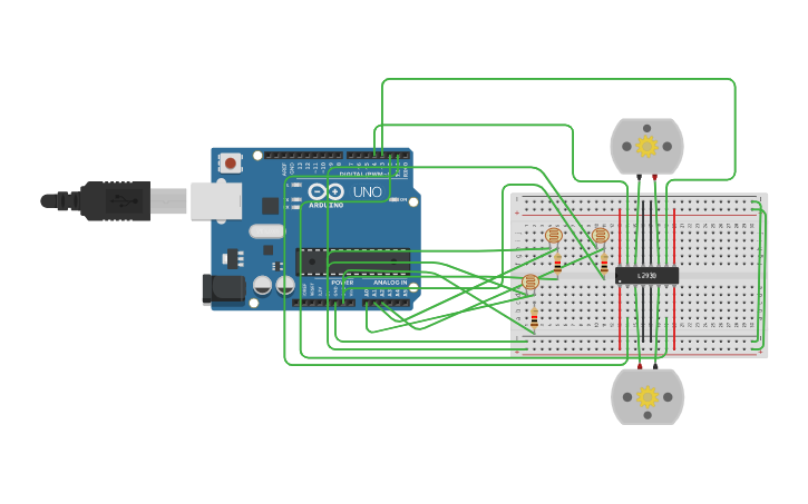 Circuit design light follower bot - Tinkercad