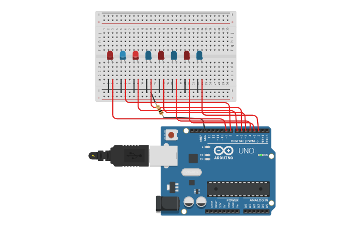 Circuit design police lights - Tinkercad