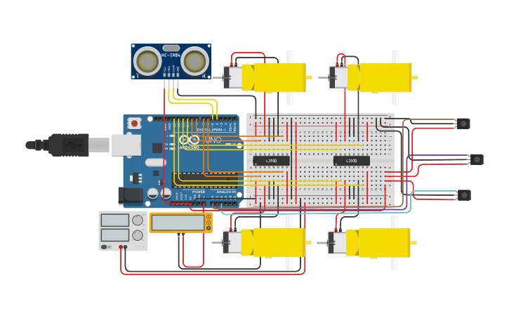 Circuit design Copy of 4 Motor Line Sensor - Tinkercad