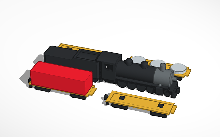 3D design Steam Locomotive - 4 Train Cars - Tinkercad