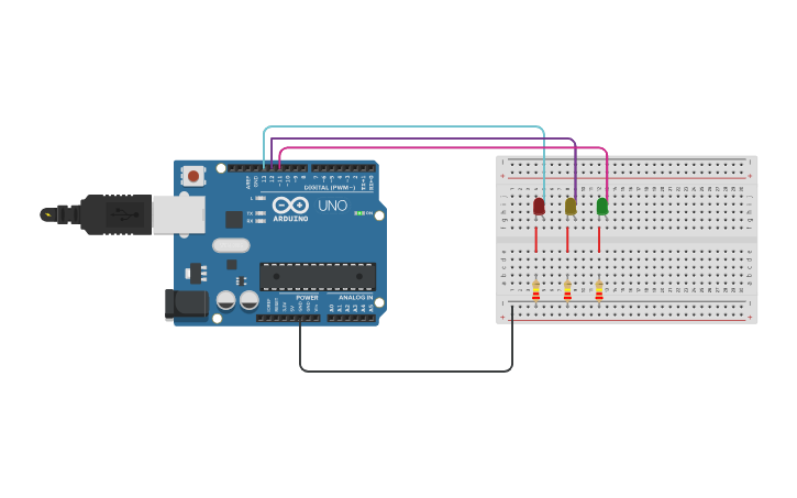Circuit design Blinking Lights Character input - Tinkercad