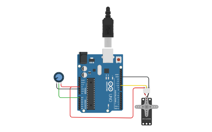 Circuit design 18-Potentiometer Control Servo Motor - Tinkercad