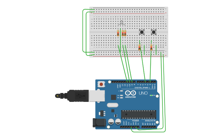 Circuit design Rgb+button - Tinkercad