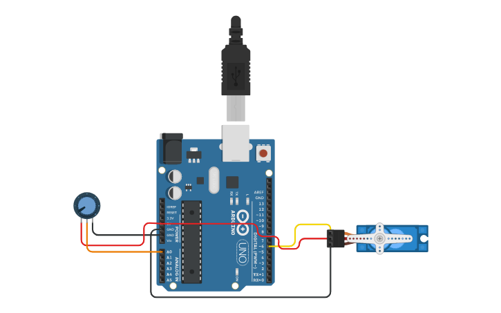 Circuit design Servo Motor Control with Potentiometer - Tinkercad
