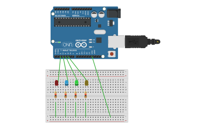 Circuit design Flashing lights - Tinkercad