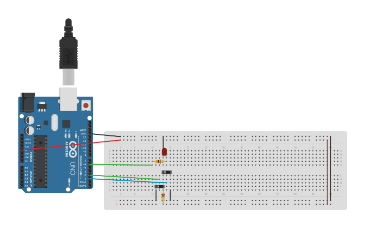Circuit design Two SPST switch flashing led - Tinkercad