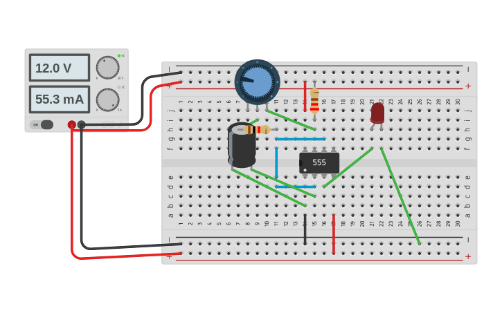 Circuit design 555 LED Flasher - Tinkercad