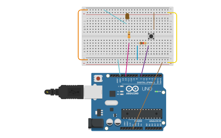 Circuit design LED button - Tinkercad