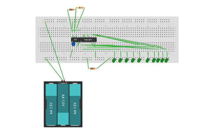 Circuit design LED chaser circuit using NE 555 timer - Tinkercad