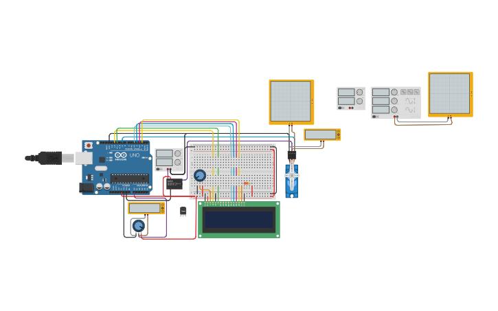 Circuit design Control Servo with potentiometer LCD - Tinkercad