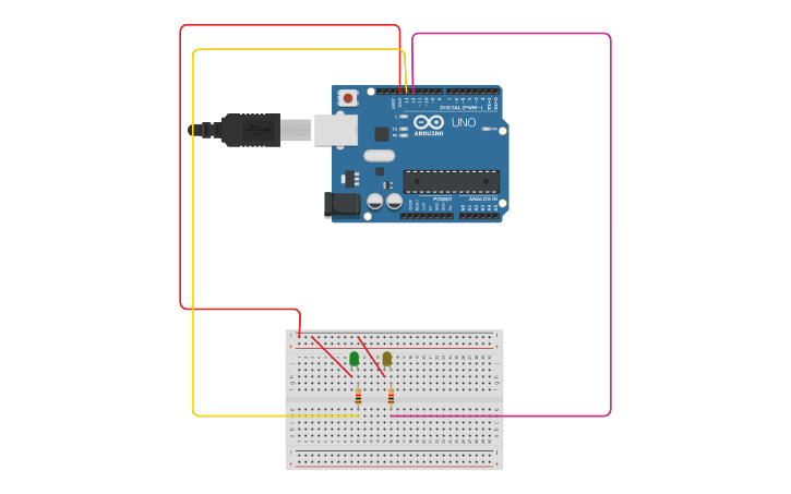 Circuit design alternate blinking of LED - Tinkercad