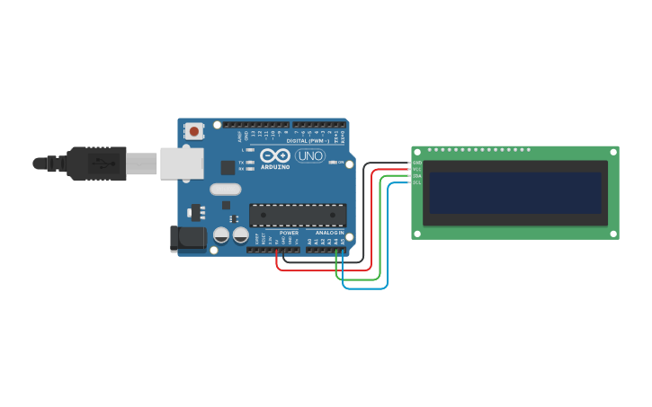 Circuit design Interfacing 16x2 LCD (I2C) wiht Arduino - Tinkercad