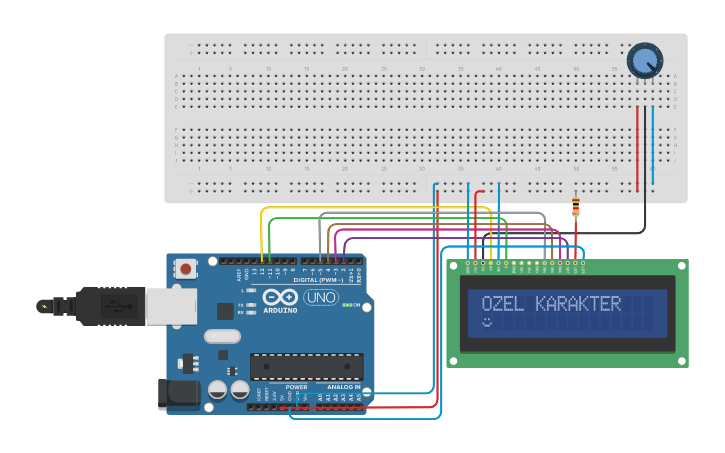 Circuit design Meraklı Maymun 7 - 2x16 LCD Ekran - Tinkercad