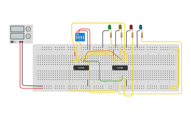 Circuit design 2 to 4 decoder - Tinkercad