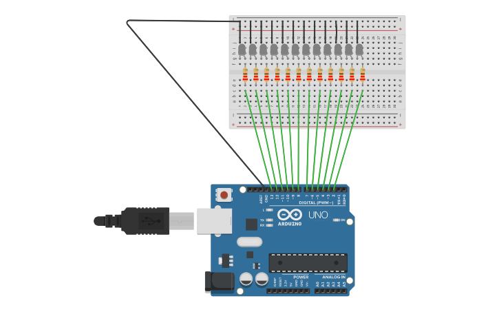 Led Sequential Control Using Arduino Circuit design Arduino sequential LED - Tinkercad