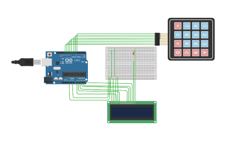 Circuit design lcd and keypad interfacing - Tinkercad