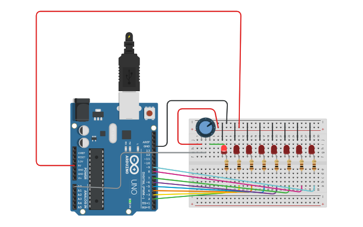 Circuit design LED Chaser - Tinkercad