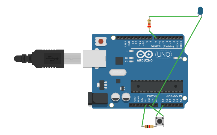 Circuit design encender y apagar un led con un pulsador - Tinkercad