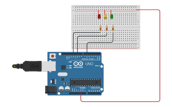 Circuit design LED Chaser - Tinkercad