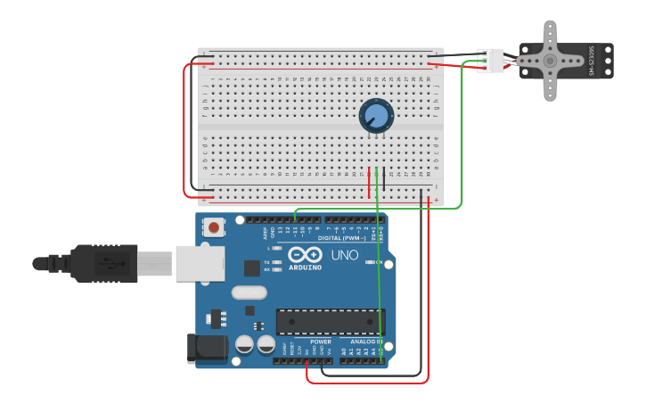 Circuit design Potentiometer Servo Angle Control - Tinkercad