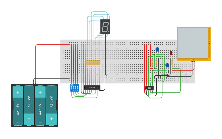 Circuit design BCD-to-7 segment and 555 timer - Tinkercad