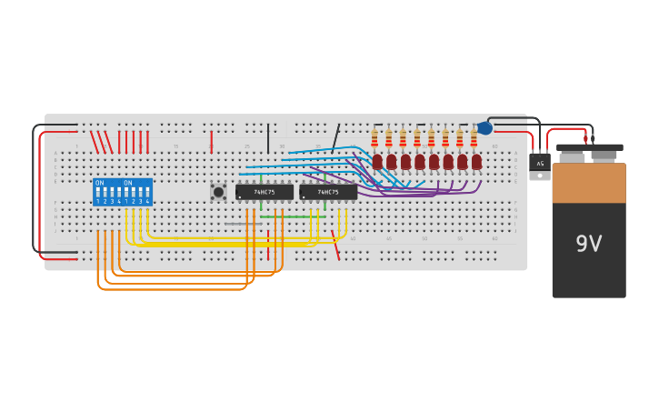 Circuit design 8-bit register 75 - Tinkercad