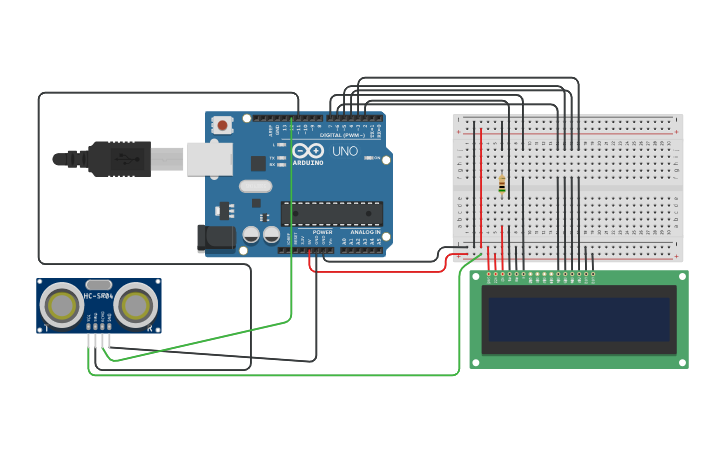 Circuit design Distance Measurement using Arduino - Tinkercad