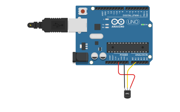 Circuit design 2 - Temp Sensor with Arduino - Tinkercad