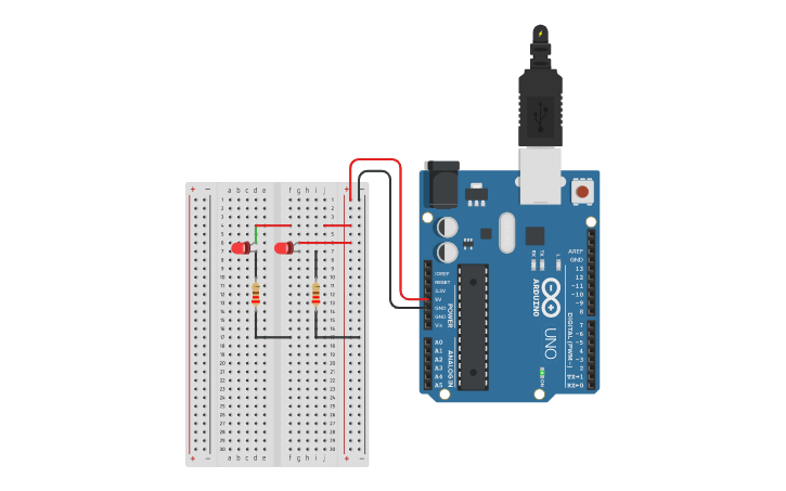 Arduino Y Protoboard Circuit design Protoboard com Arduino - Tinkercad