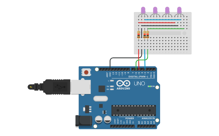Coloufull Led Image Arduino Circuit design RGB LED Changing color Arduino - Tinkercad