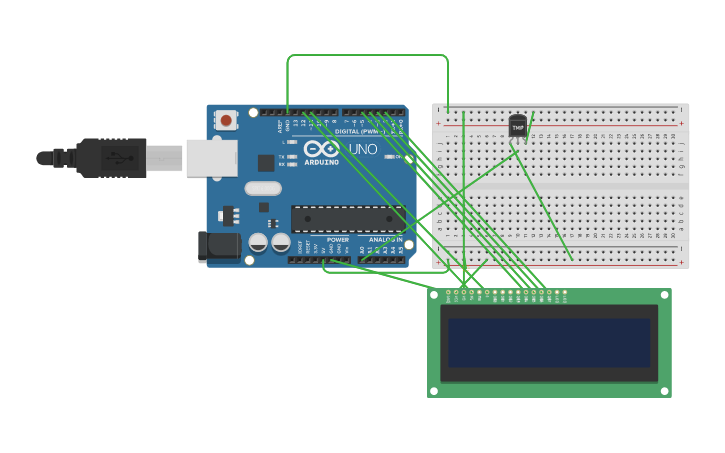 Circuit design Leitor de temperatura com lcd display - Tinkercad
