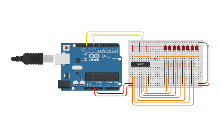 Circuit design 8 bit shift - Tinkercad