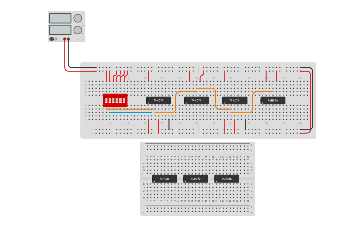Circuit design impelment a 4 bit PISO - Tinkercad
