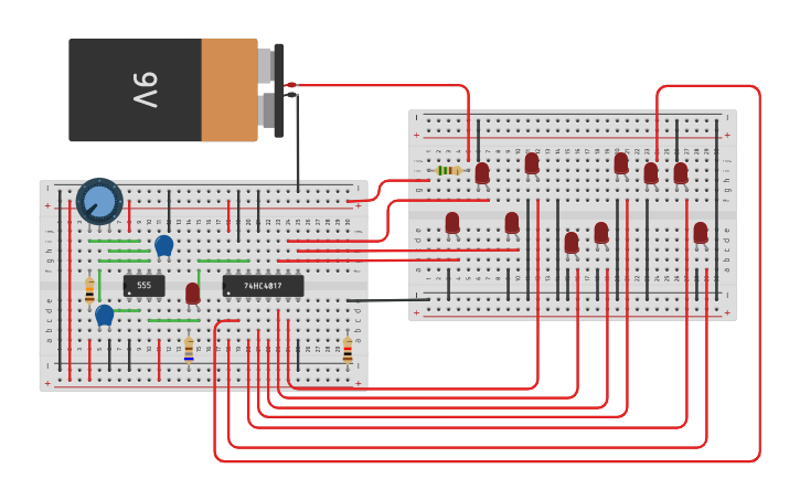 Circuit design LED chaser circuit - Tinkercad