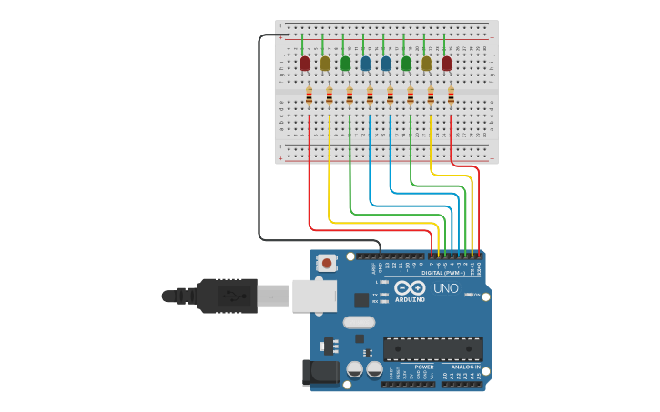 Circuit design 8 Running LED - Tinkercad