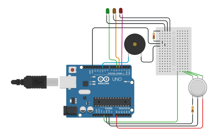 Circuit design Arduino Uno R3 Gas Sensor - Tinkercad
