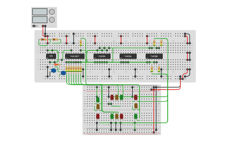 Circuit design 4 way traffic light using 4017 and 555 timer - Tinkercad
